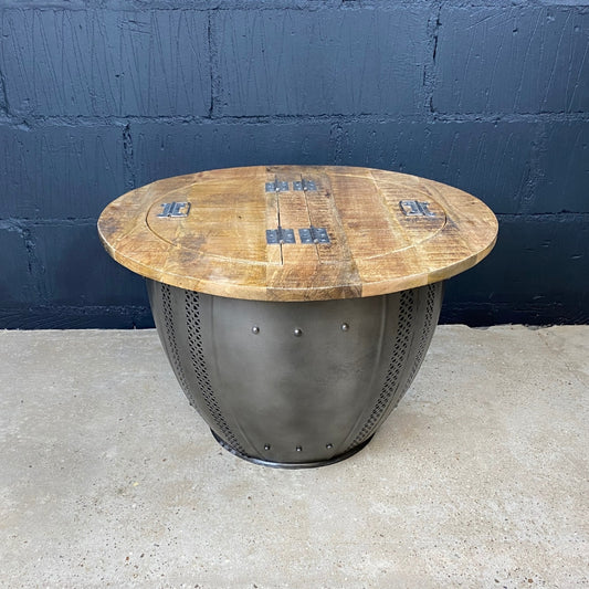 Round Industrial Style Coffee Table with Storage