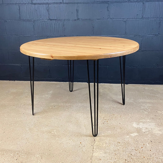 Round Pine Dining Table with Hairpin Legs