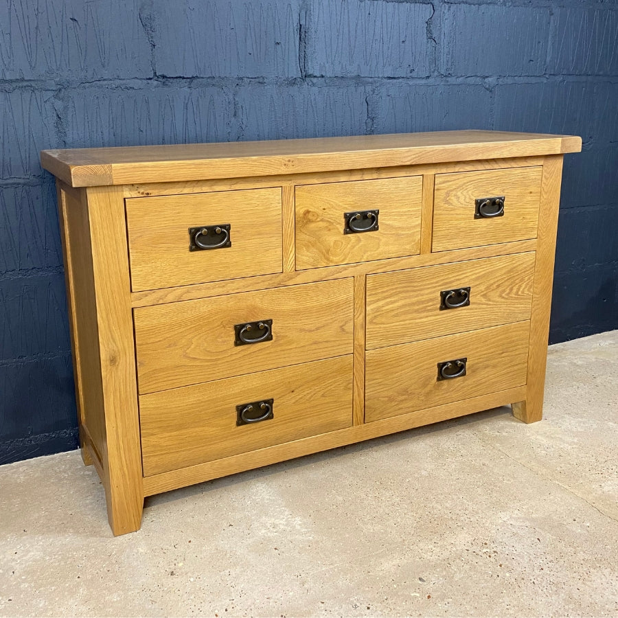 Country Oak Chest of Drawers - 3 over 4 Drawer Chest
