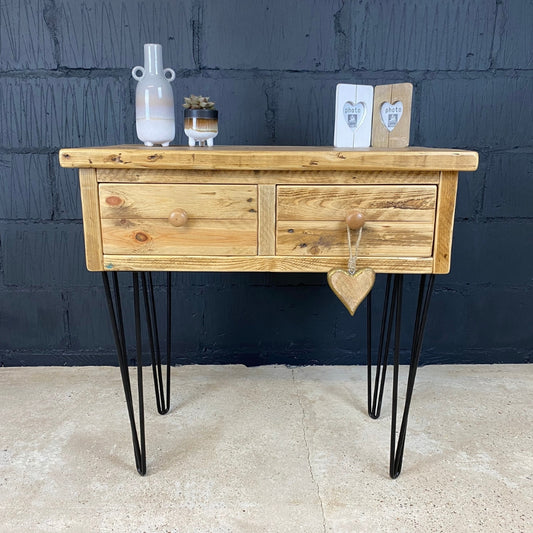 Handmade Rustic Pine Console Table with Drawers