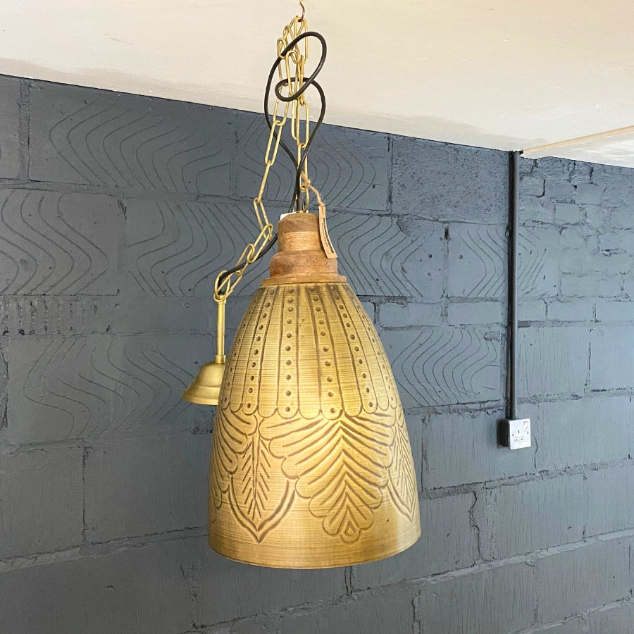 Brass Plated Pendant Light with Hammered Detailing - Large