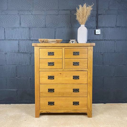 Country Oak Chest of Drawers - 4 over 3 Drawer Chest