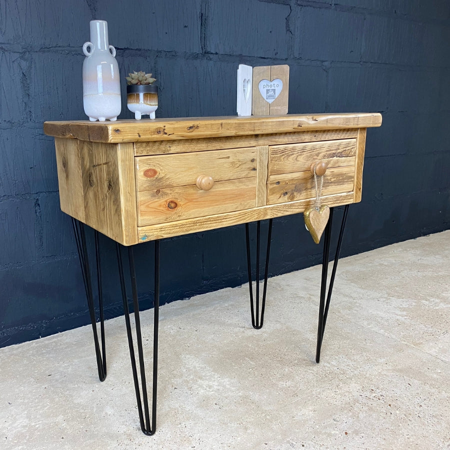 Handmade Rustic Pine Console Table with Drawers