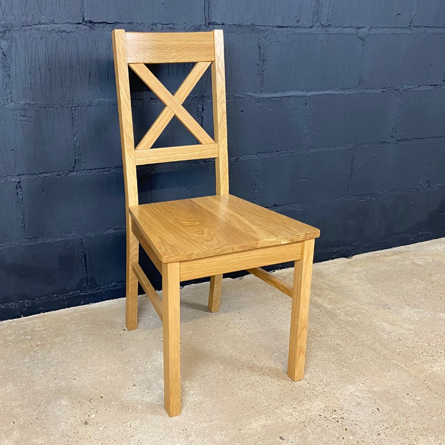 Oak Cross Back Dining Chair with Wooden Seat